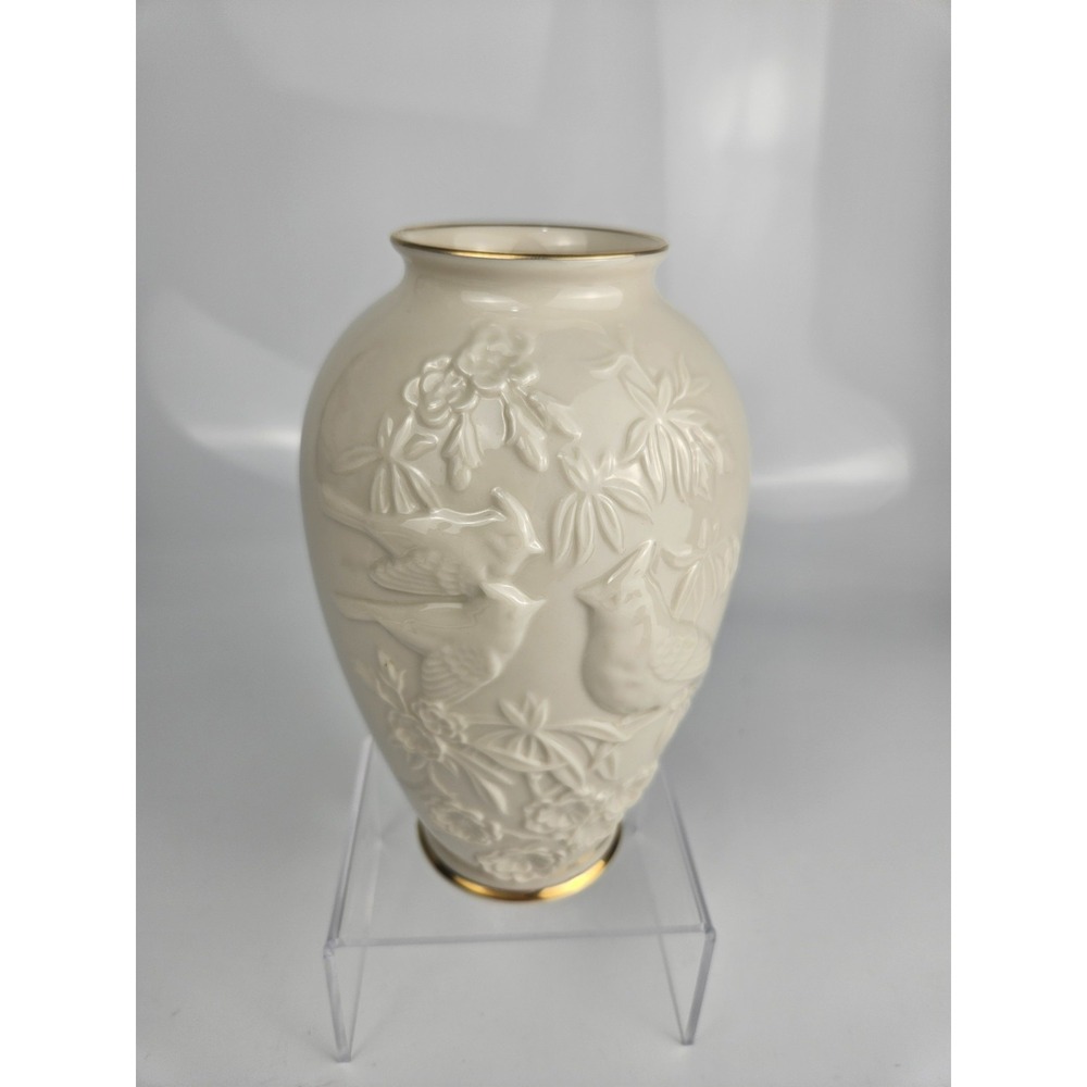 Lenox Mother's Day 1988 Ivory China‎ Vase Birds Floral Relief Gold Trim USA